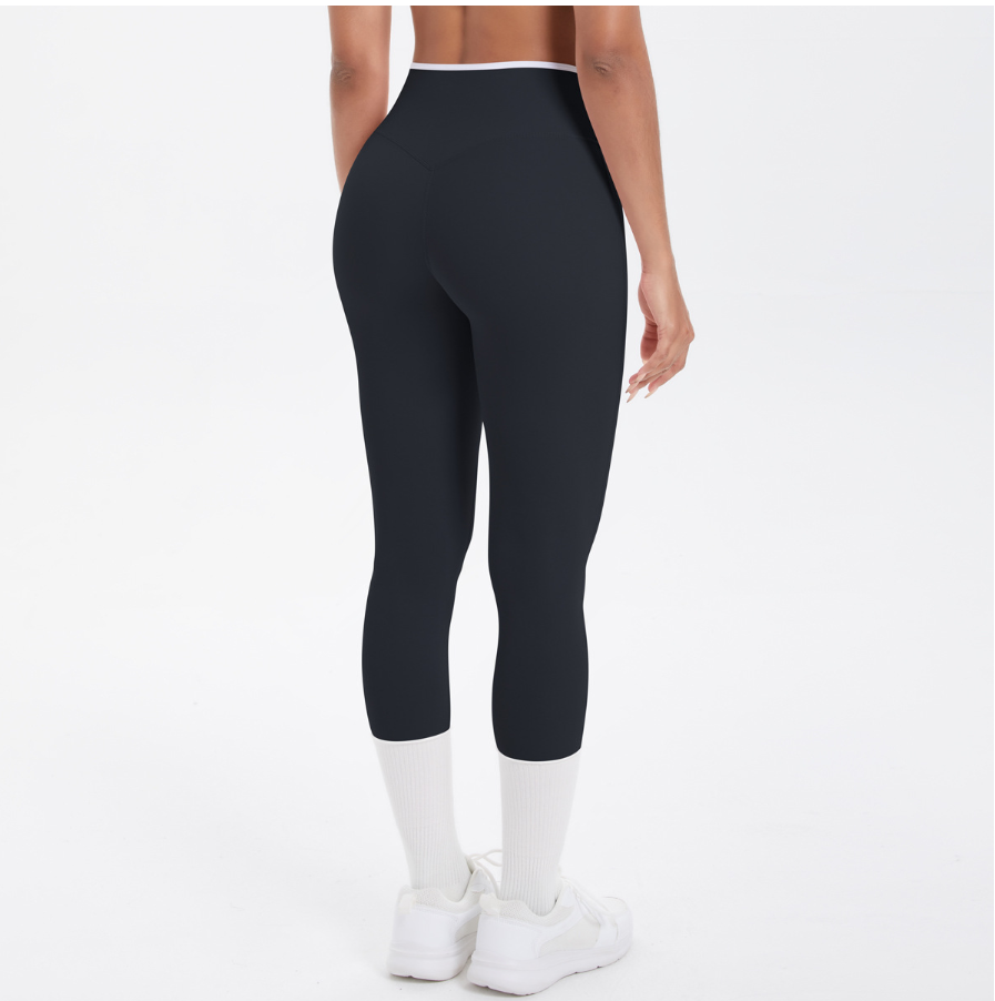 TCOMJFK001 Color Block High Waist Capri Yoga Leggings