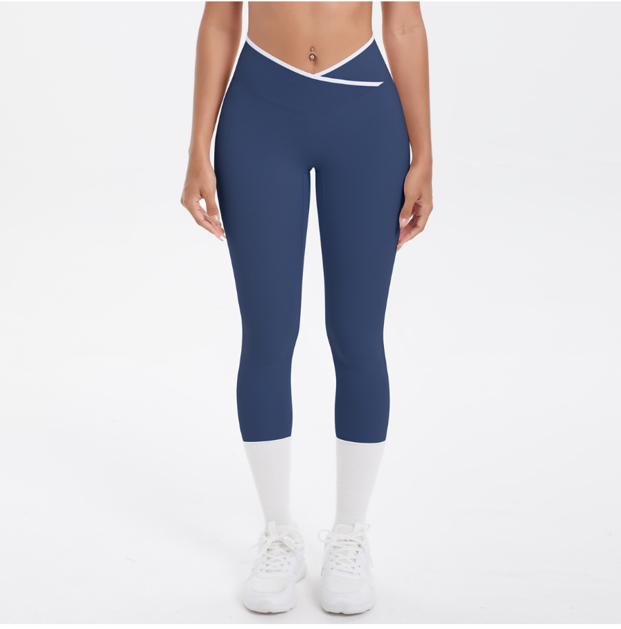 TCOMJFK001 Color Block High Waist Capri Yoga Leggings