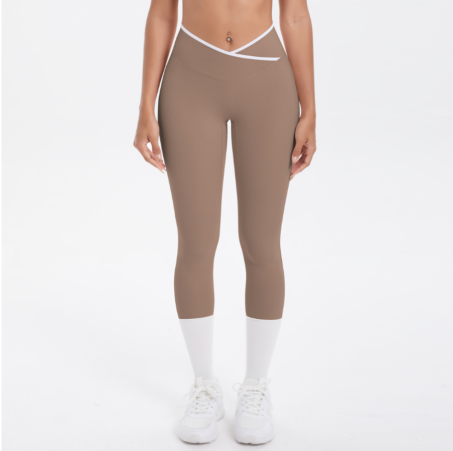 TCOMJFK001 Color Block High Waist Capri Yoga Leggings