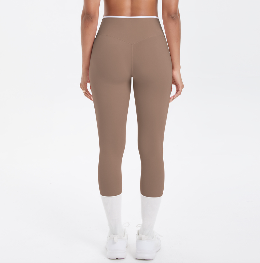 TCOMJFK001 Color Block High Waist Capri Yoga Leggings