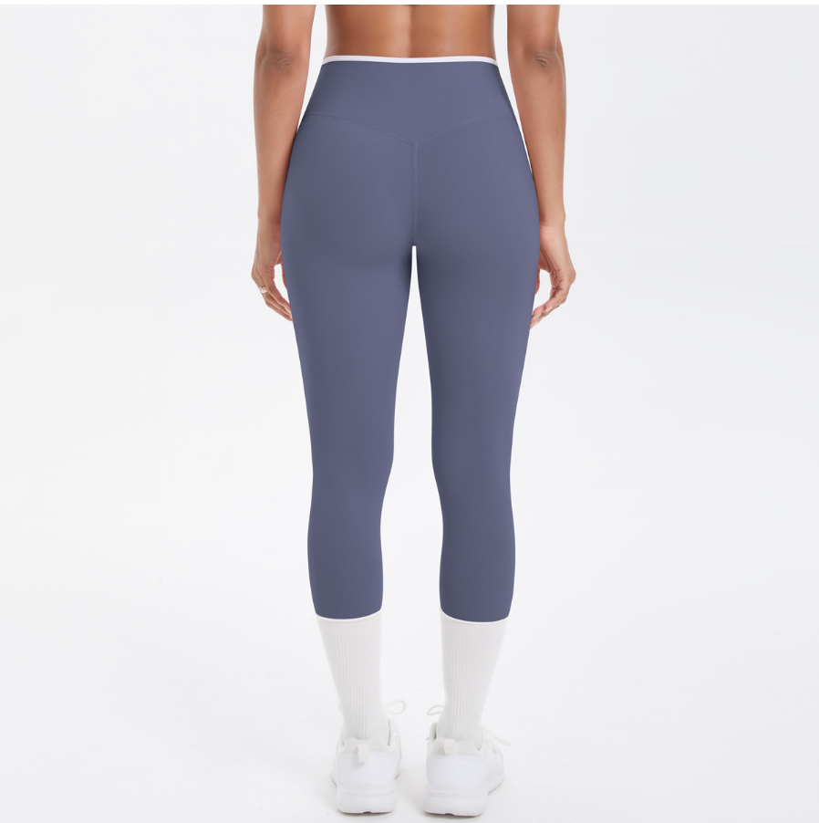 TCOMJFK001 Color Block High Waist Capri Yoga Leggings