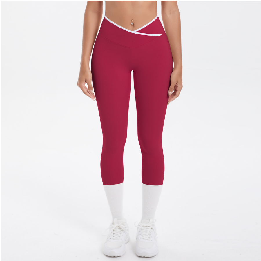 TCOMJFK001 Color Block High Waist Capri Yoga Leggings