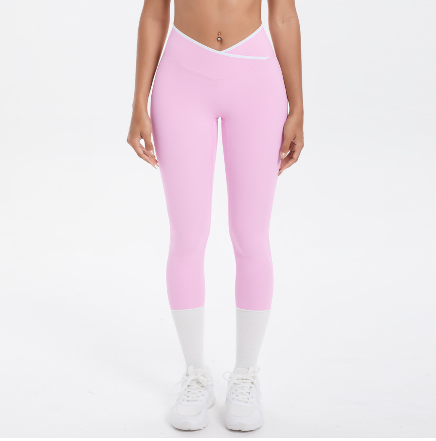 TCOMJFK001 Color Block High Waist Capri Yoga Leggings