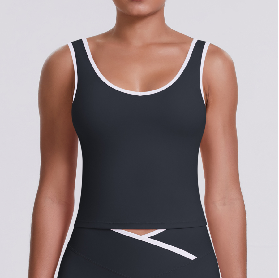 TCOMBX007  Color Block Double Brushed Women Yoga Tank Top