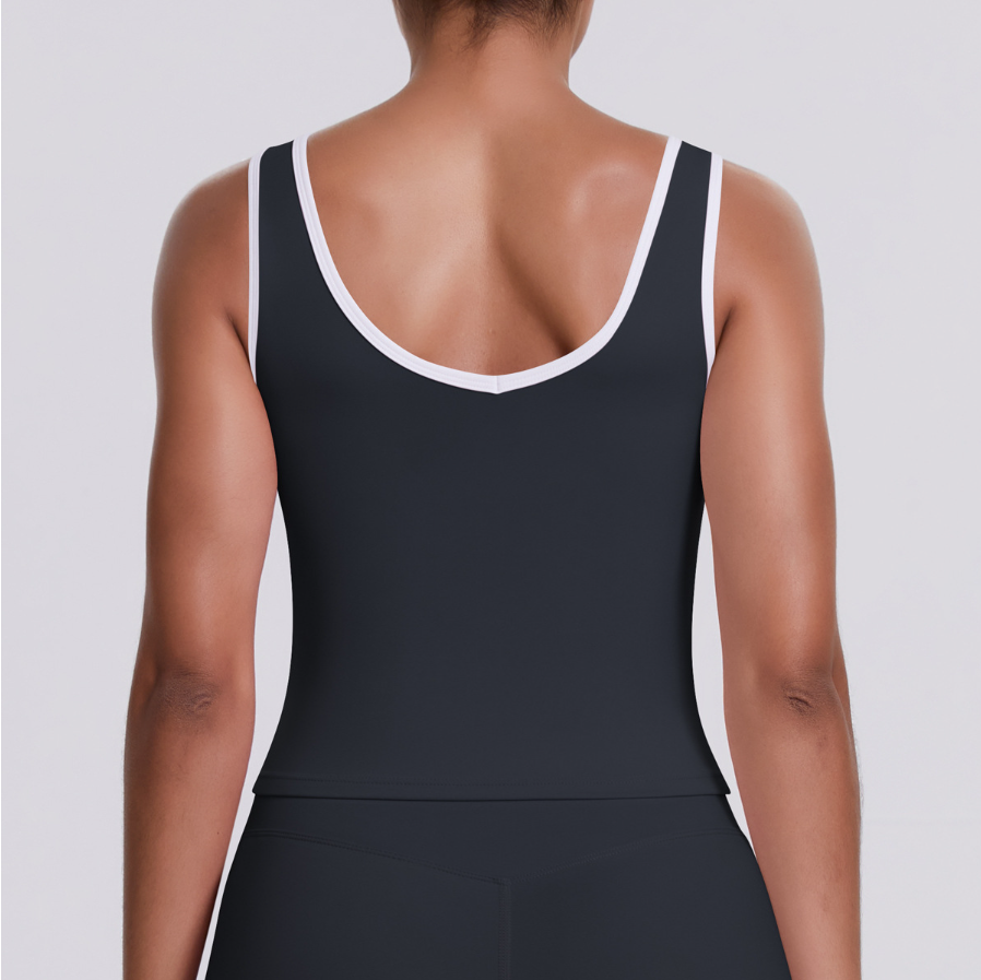 TCOMBX007  Color Block Double Brushed Women Yoga Tank Top