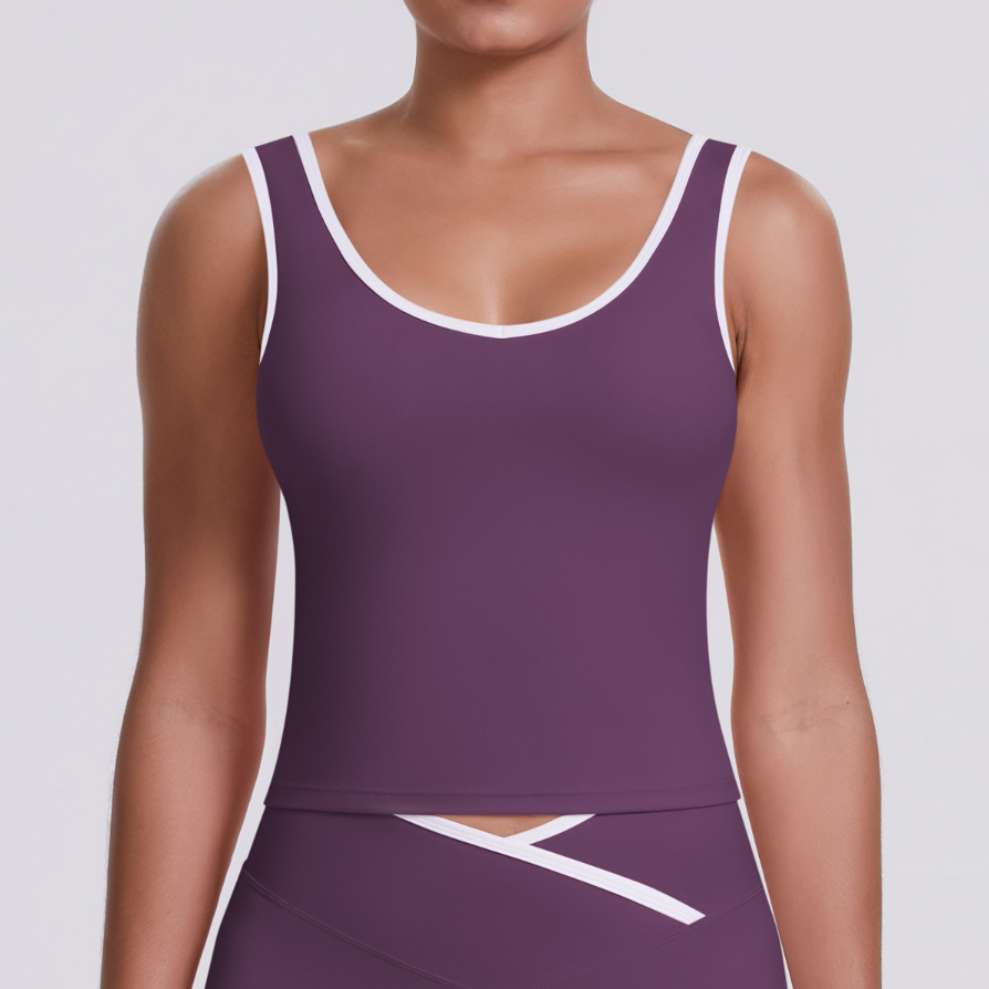 TCOMBX007  Color Block Double Brushed Women Yoga Tank Top