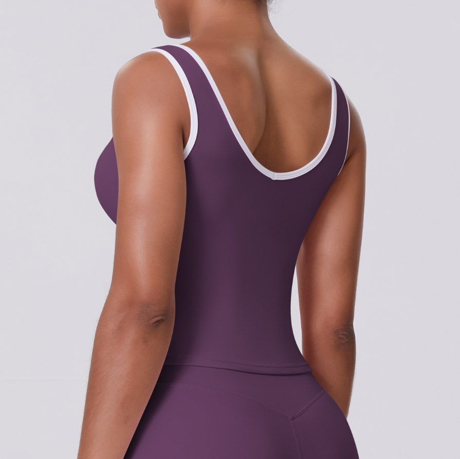 TCOMBX007  Color Block Double Brushed Women Yoga Tank Top