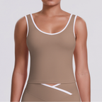 TCOMBX007 Top de yoga para mujer de doble cepillado con bloques de color