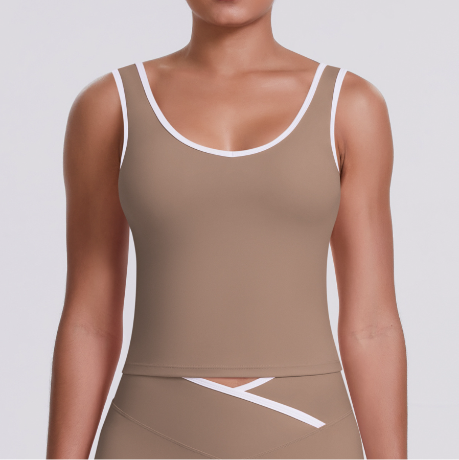 TCOMBX007  Color Block Double Brushed Women Yoga Tank Top
