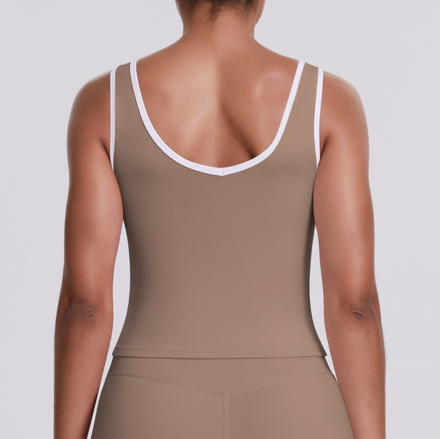 TCOMBX007  Color Block Double Brushed Women Yoga Tank Top