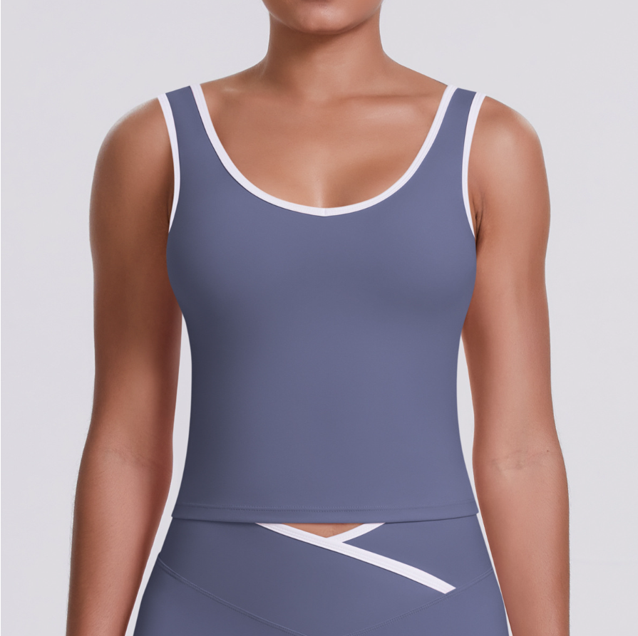 TCOMBX007  Color Block Double Brushed Women Yoga Tank Top