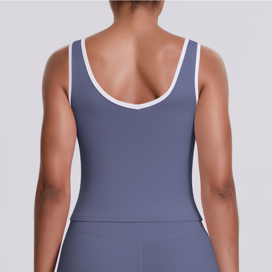 TCOMBX007  Color Block Double Brushed Women Yoga Tank Top