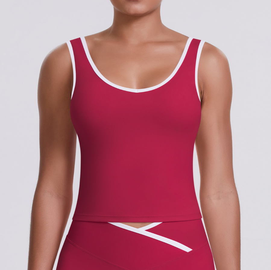 TCOMBX007  Color Block Double Brushed Women Yoga Tank Top