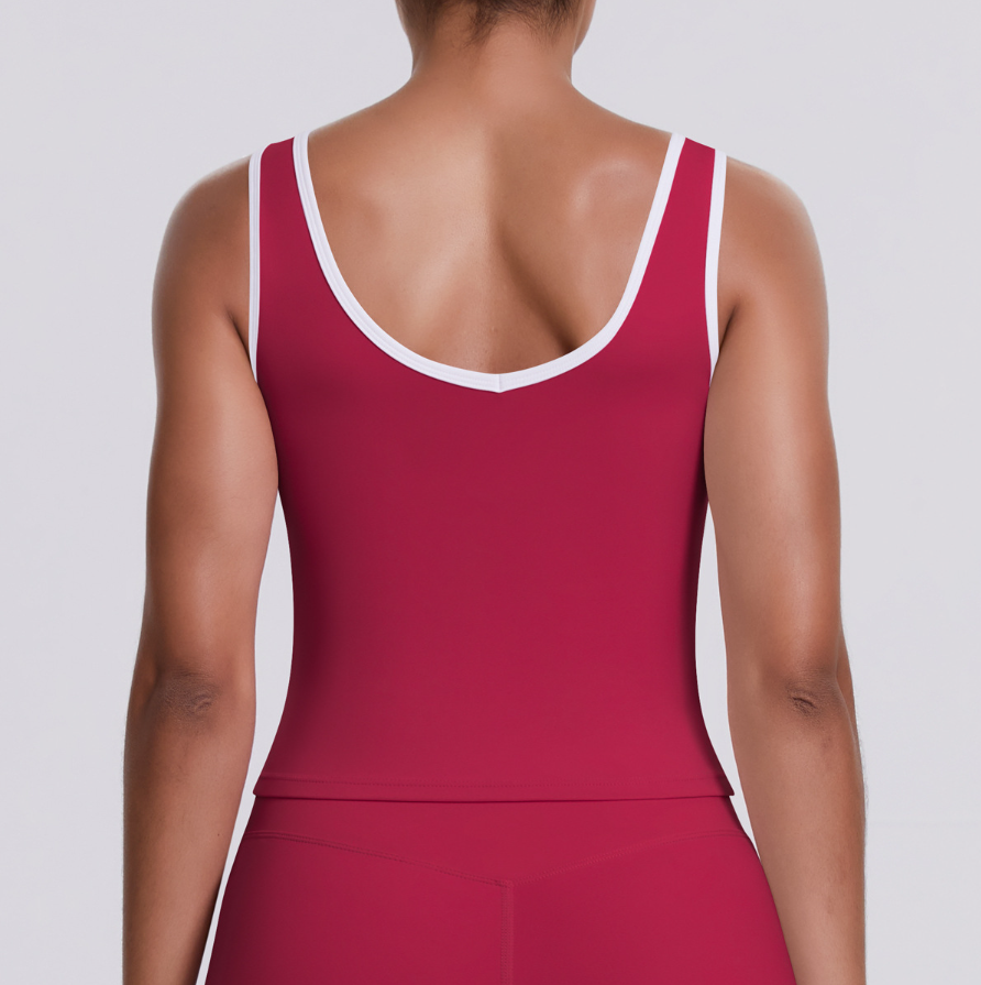 TCOMBX007  Color Block Double Brushed Women Yoga Tank Top