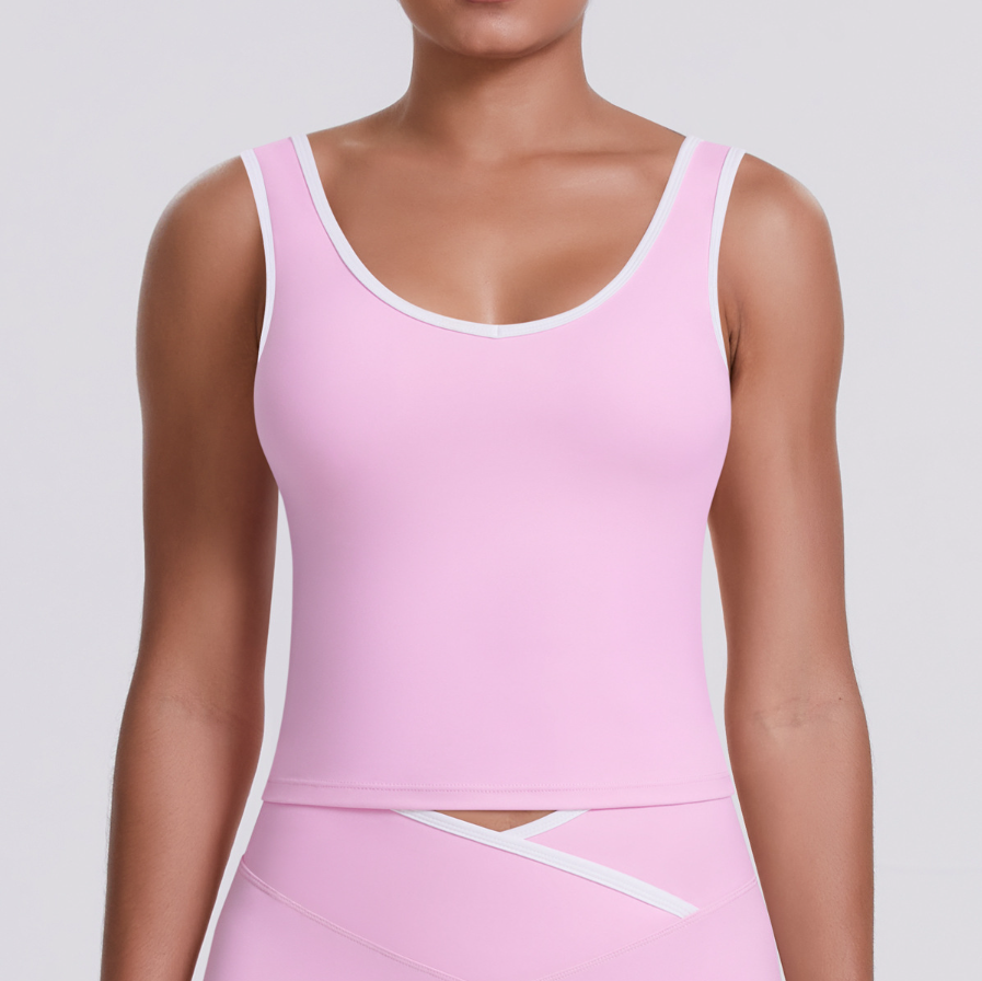 TCOMBX007  Color Block Double Brushed Women Yoga Tank Top