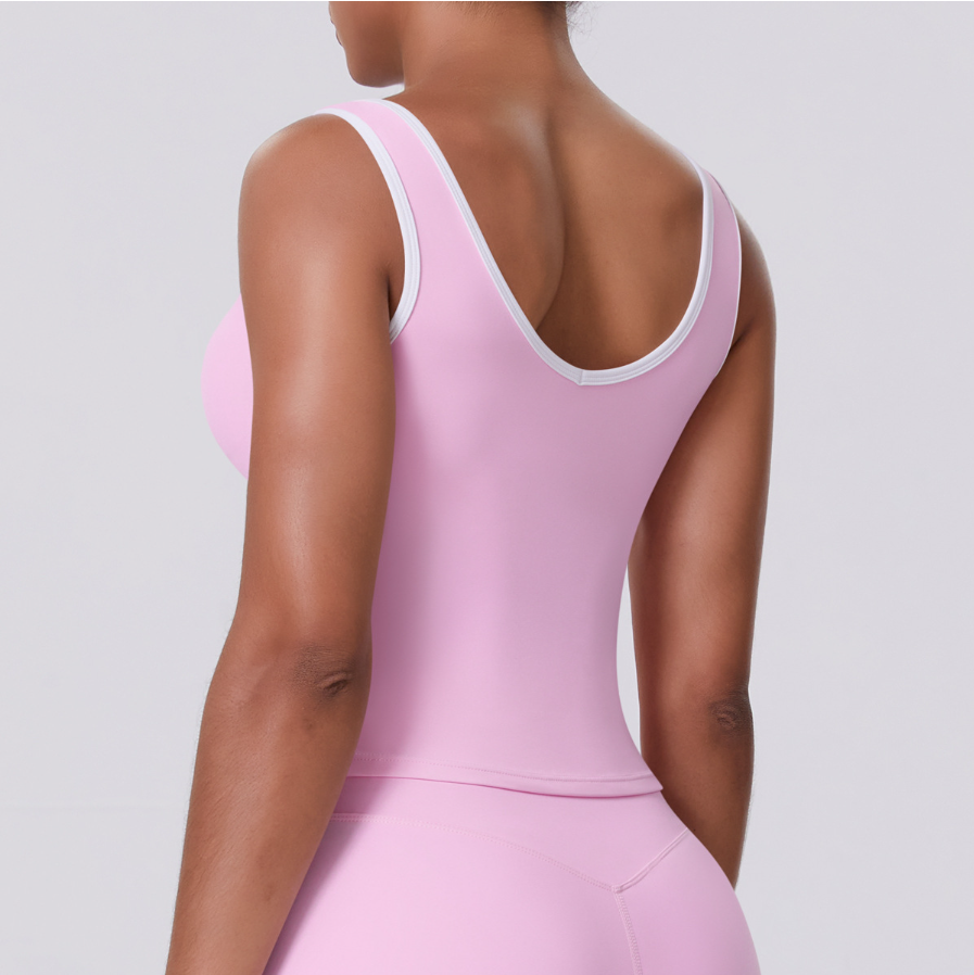 TCOMBX007  Color Block Double Brushed Women Yoga Tank Top
