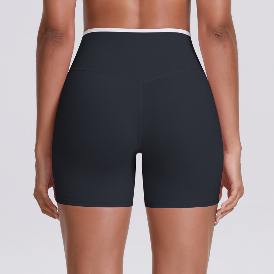 TCOMDK001 Color Block Cross Waist High Waist Yoga Shorts