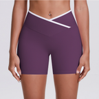 TCOMDK001 Color Block Cross Waist High Waist Yoga Shorts