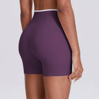 TCOMDK001 Color Block Cross Waist High Waist Yoga Shorts