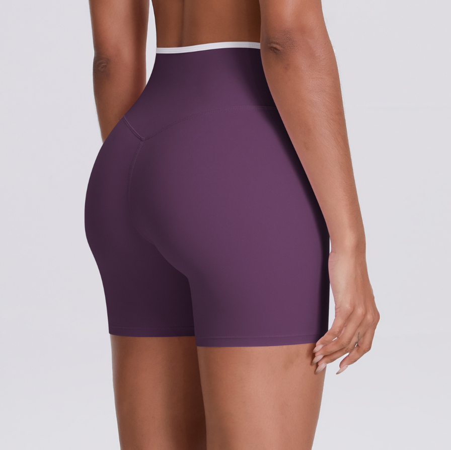 TCOMDK001 Color Block Cross Waist High Waist Yoga Shorts