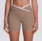 TCOMDK001 Color Block Cross Waist High Waist Yoga Shorts