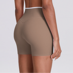 TCOMDK001 Color Block Cross Waist High Waist Yoga Shorts