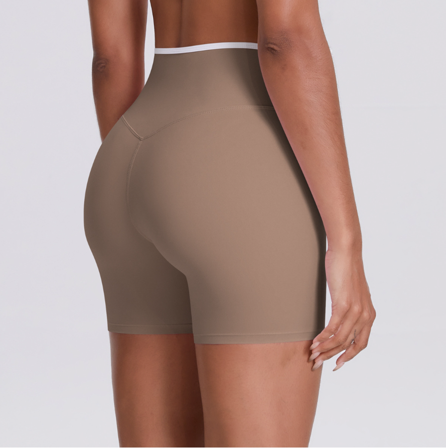 TCOMDK001 Color Block Cross Waist High Waist Yoga Shorts