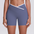 TCOMDK001 Color Block Cross Waist High Waist Yoga Shorts