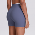 TCOMDK001 Color Block Cross Waist High Waist Yoga Shorts