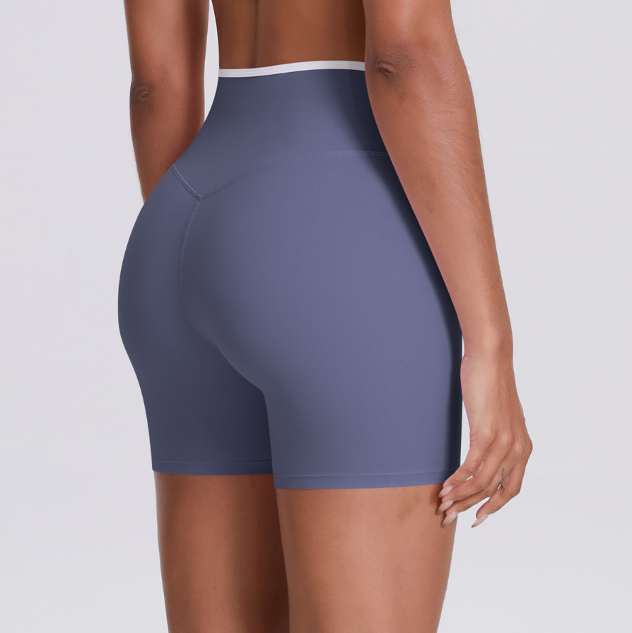 TCOMDK001 Color Block Cross Waist High Waist Yoga Shorts