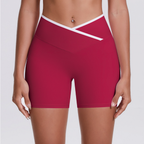 TCOMDK001 Color Block Cross Waist High Waist Yoga Shorts