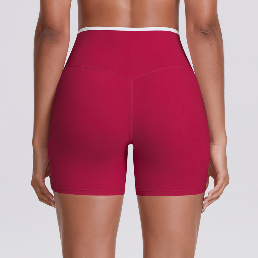 TCOMDK001 Color Block Cross Waist High Waist Yoga Shorts