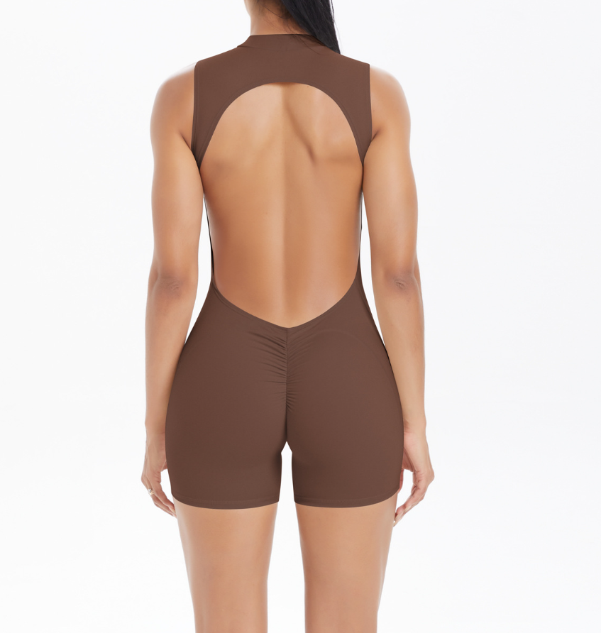 TCOMLTY001 Open Back Sleeveless Short Yoga Jumpsuit
