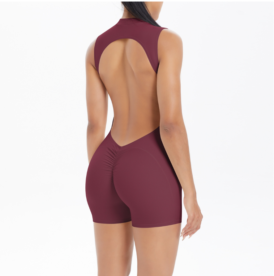 TCOMLTY001 Open Back Sleeveless Short Yoga Jumpsuit