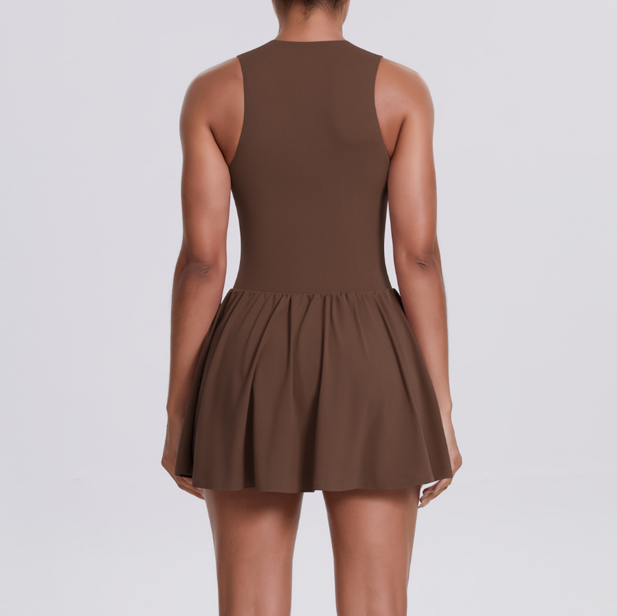 TCOMLYQ002 Front Zip Sleeveless Athletic Tennis Dress with Built-in Shorts