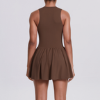 TCOMLYQ002 Front Zip Sleeveless Athletic Tennis Dress with Built-in Shorts