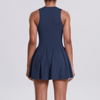 TCOMLYQ002 Front Zip Sleeveless Athletic Tennis Dress with Built-in Shorts