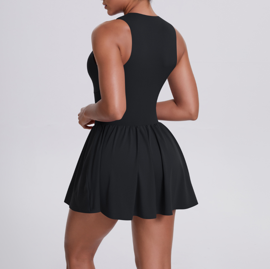 TCOMLYQ002 Front Zip Sleeveless Athletic Tennis Dress with Built-in Shorts
