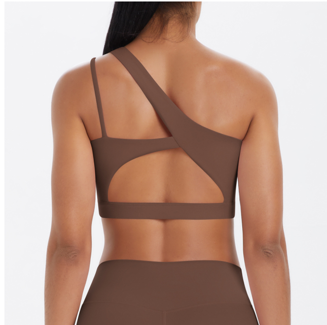 TCOMWX003 One‑Shoulder Cut‑Out Sports Yoga Bra Tank Top