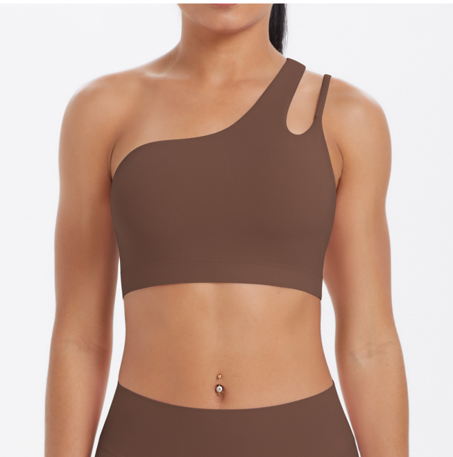 TCOMWX003 One‑Shoulder Cut‑Out Sports Yoga Bra Tank Top