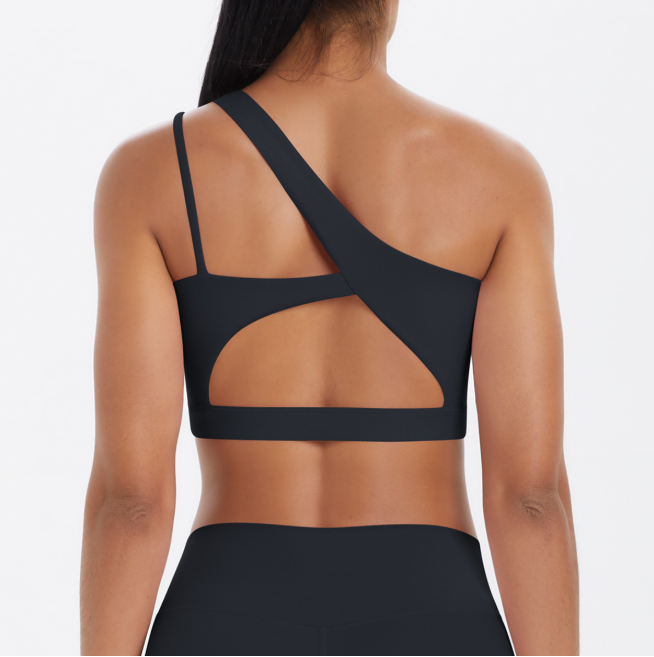 TCOMWX003 One‑Shoulder Cut‑Out Sports Yoga Bra Tank Top