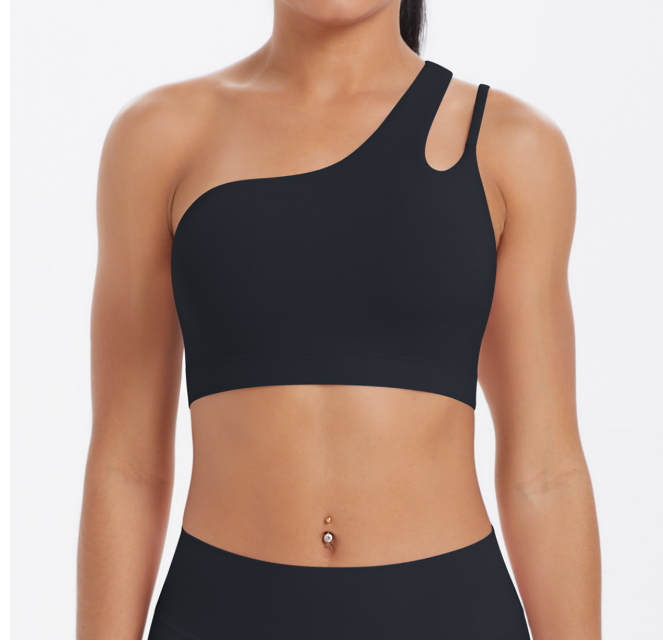 TCOMWX003 One‑Shoulder Cut‑Out Sports Yoga Bra Tank Top