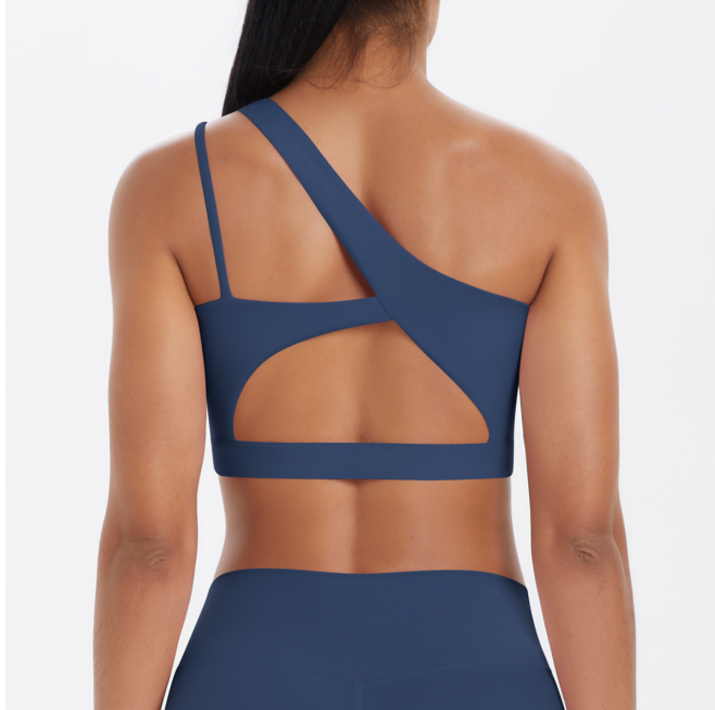 TCOMWX003 One‑Shoulder Cut‑Out Sports Yoga Bra Tank Top