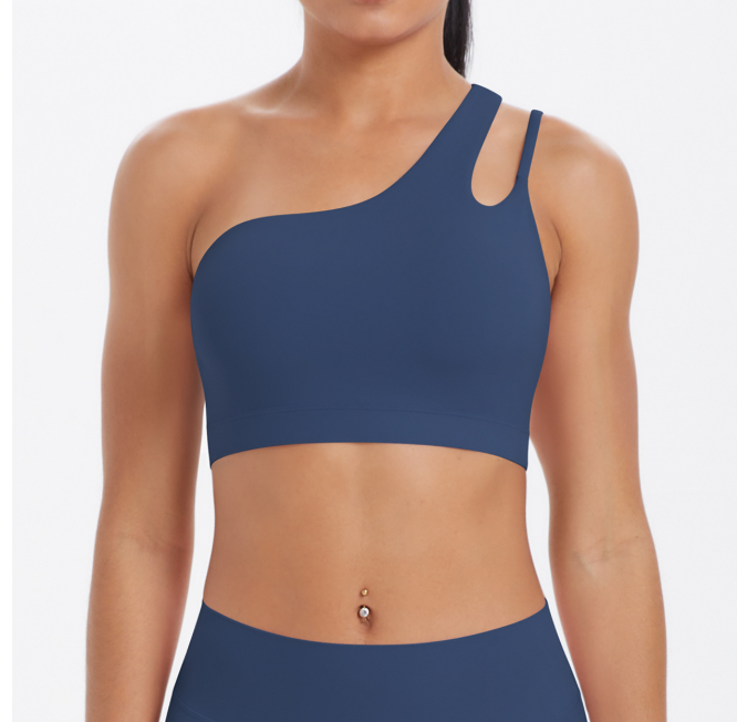 TCOMWX003 One‑Shoulder Cut‑Out Sports Yoga Bra Tank Top