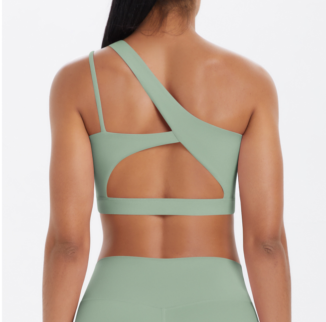 TCOMWX003 One‑Shoulder Cut‑Out Sports Yoga Bra Tank Top