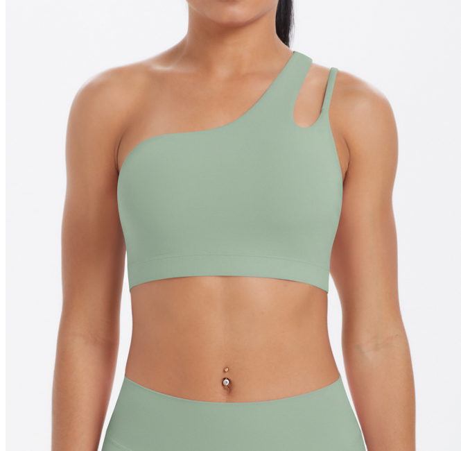 TCOMWX003 One‑Shoulder Cut‑Out Sports Yoga Bra Tank Top