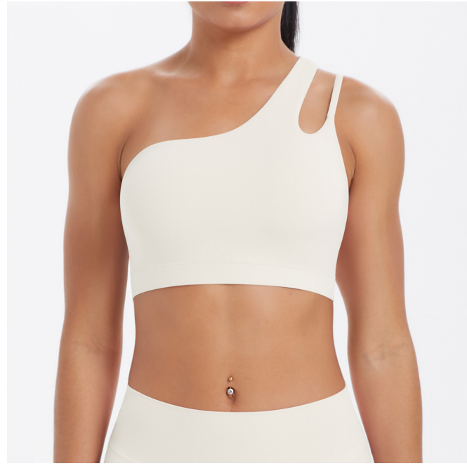 TCOMWX003 One‑Shoulder Cut‑Out Sports Yoga Bra Tank Top