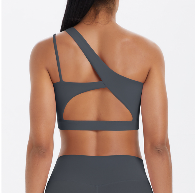 TCOMWX003 One‑Shoulder Cut‑Out Sports Yoga Bra Tank Top