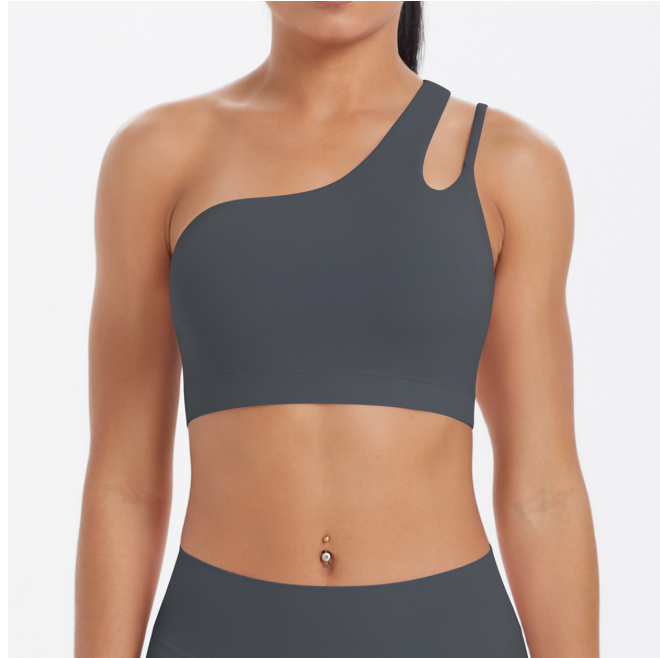 TCOMWX003 One‑Shoulder Cut‑Out Sports Yoga Bra Tank Top