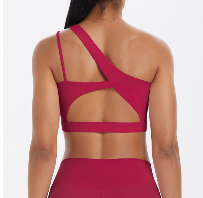 TCOMWX003 One‑Shoulder Cut‑Out Sports Yoga Bra Tank Top